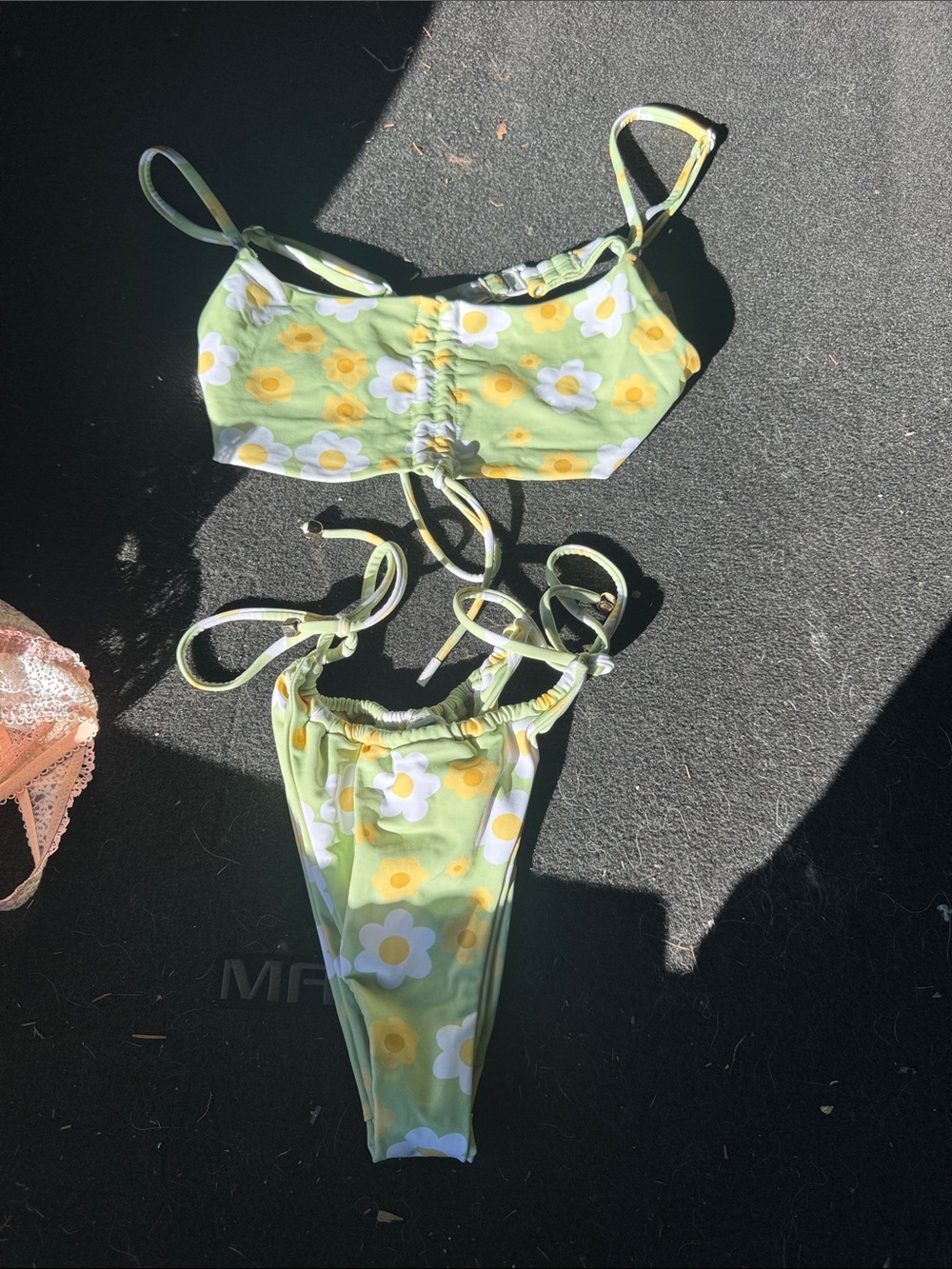 Green Daisy Print String Bikini Set